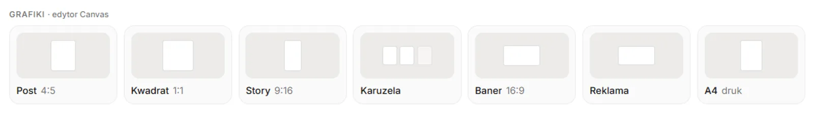 Kafelki Grafiki w Creative Studio: Post, Kwadrat, Story, Karuzela, Baner, Reklama i A4