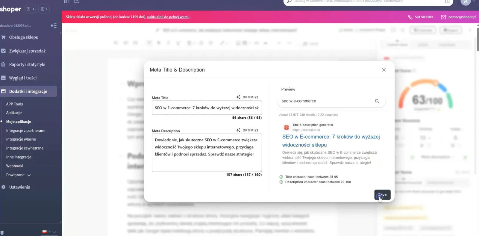 Fenêtre de la balise title et de la meta description avec un aperçu Google